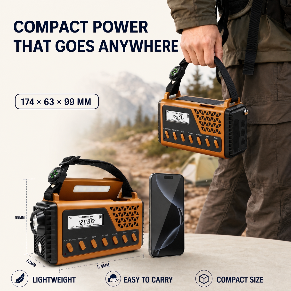 Emergency Radio - Hand Crank & Solar Powered - Powerful 8,000mAh Power Bank