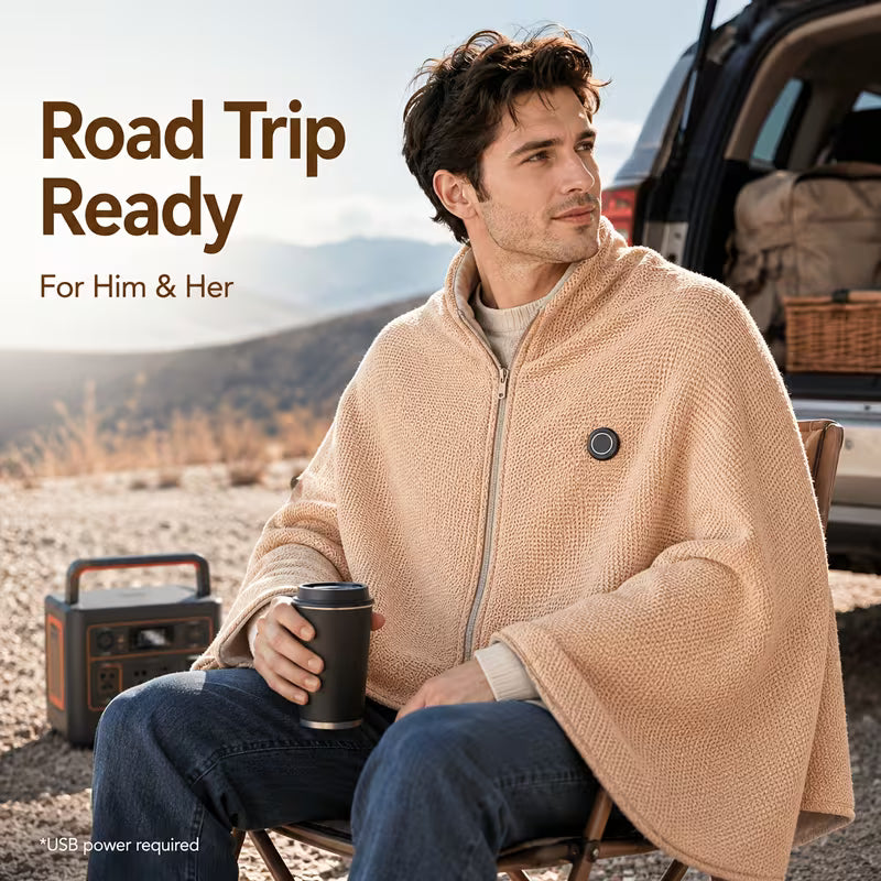 Portable Electric Heated Wrap Blanket – 15 Sec Fast Heat with 3 Temperatures – Ideal for Home, Office, Travel & as Gift