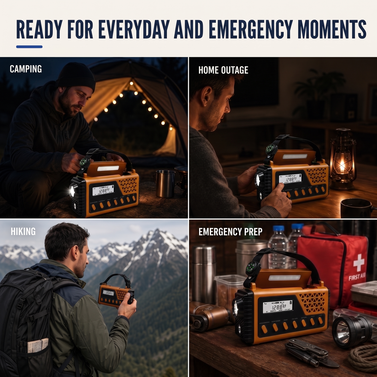 Emergency Radio - Hand Crank & Solar Powered - Powerful 8,000mAh Power Bank