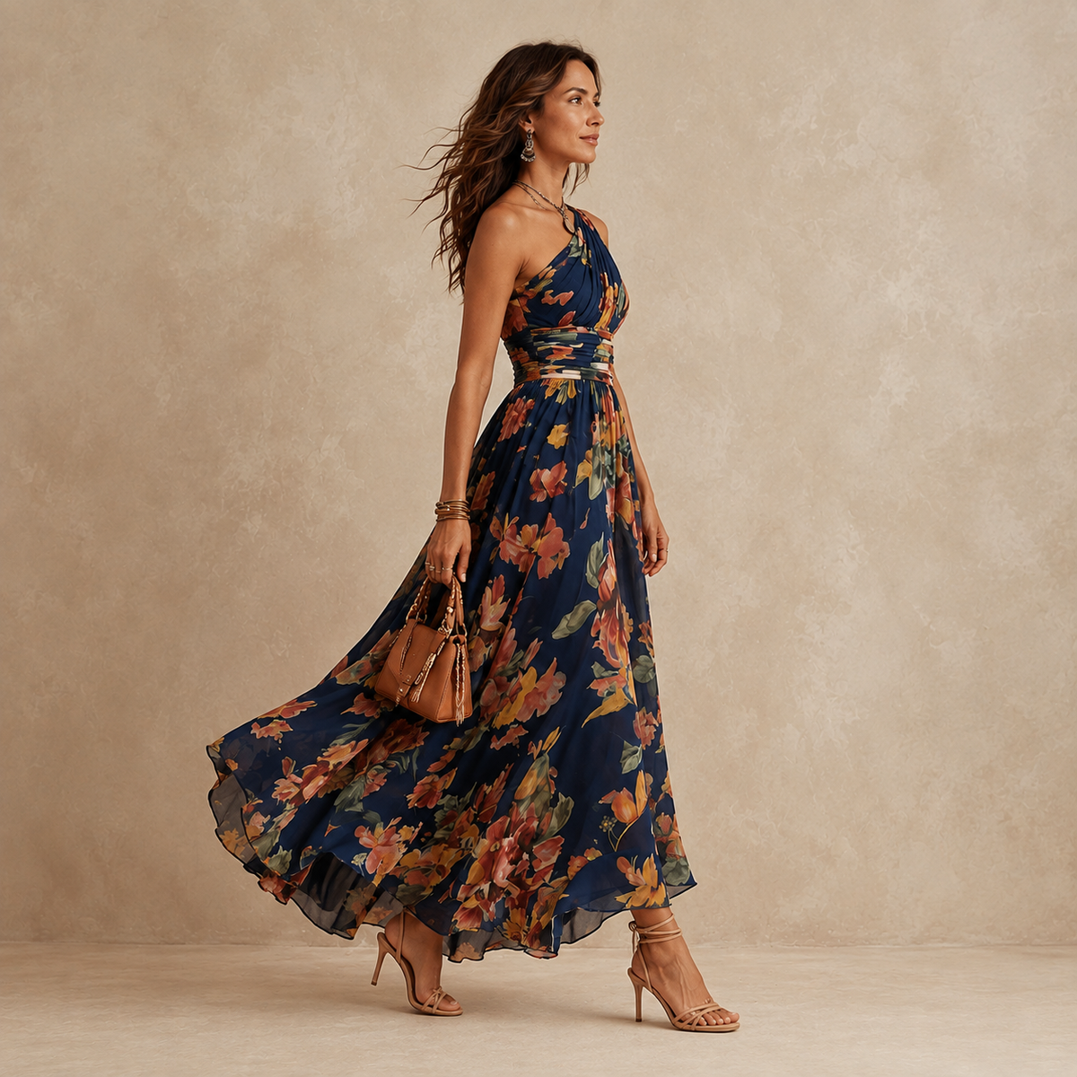 One-Shoulder Floral Maxi Dress