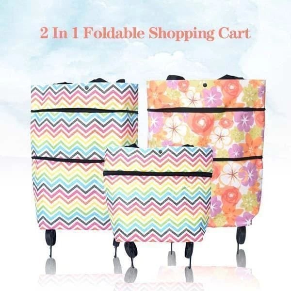 2-in-1 Shopping Bag Foldable Trolley Bag