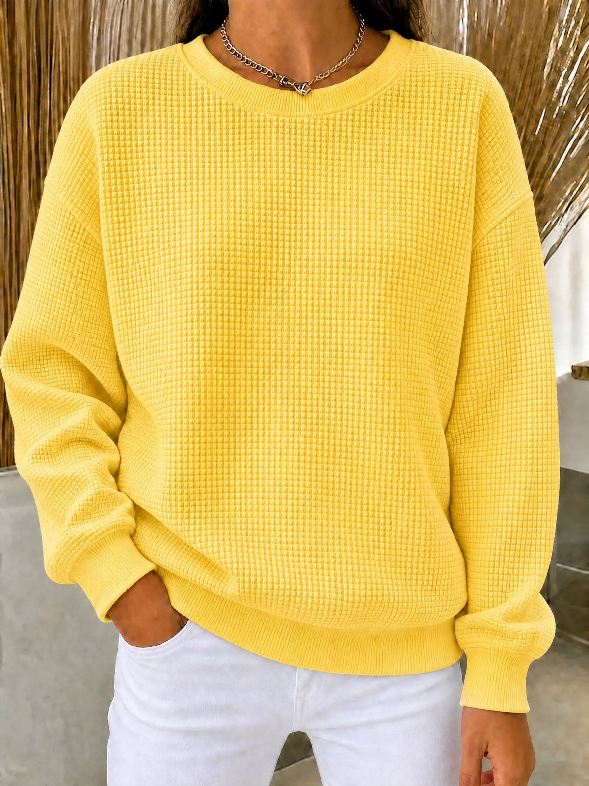 Women's Waffle Knit Crewneck Sweatshirt