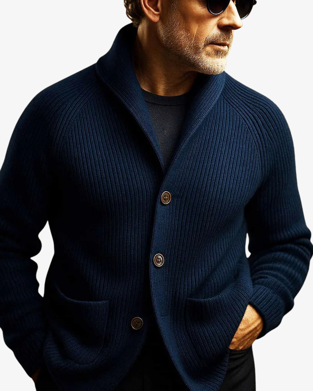 Tailored Button-Front Knit Cardigan