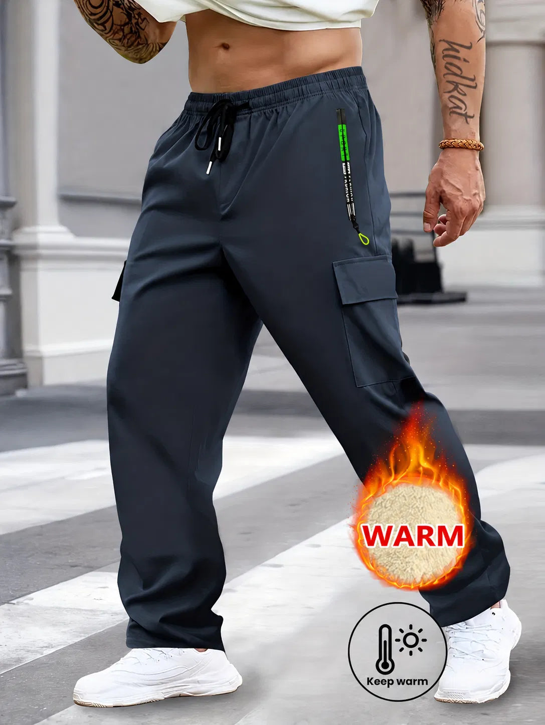 Men's Solid Color Cargo Pants with Zipper Pockets