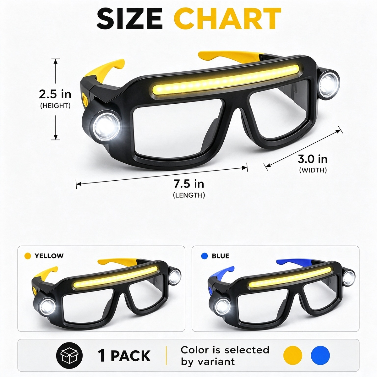 Rechargeable LED Headlamp Glasses - Hand-Wave Sense, Type-C USB Charging