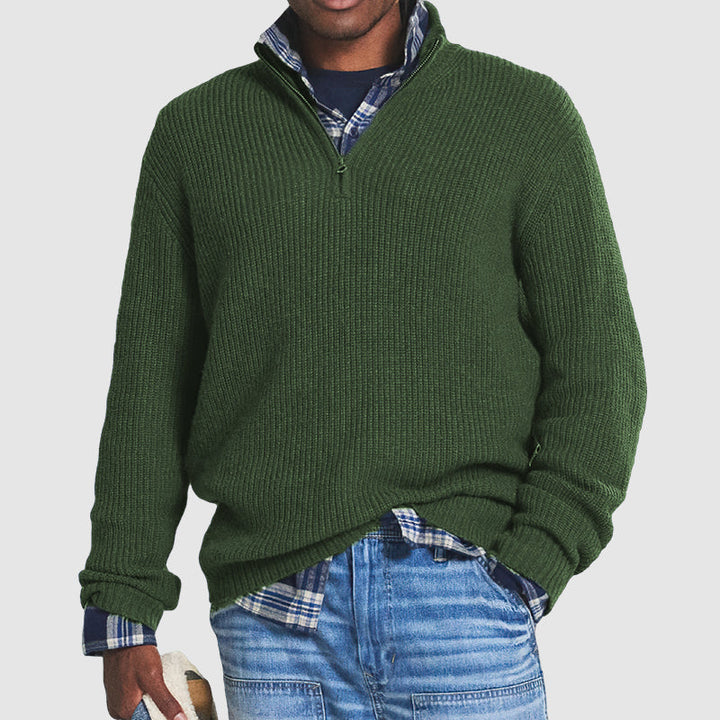 Men's Ribbed Quarter Zip Cashmere Sweater Regular Fit