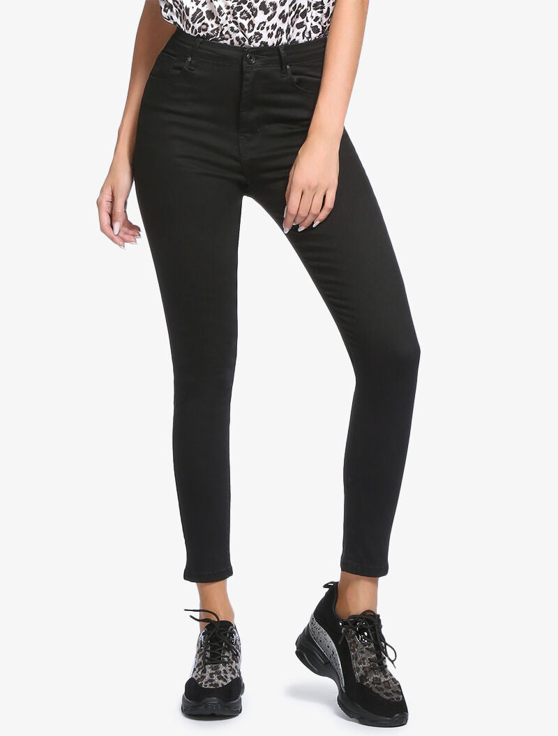 High-Waisted Slim Jeans 5 Pockets - Black