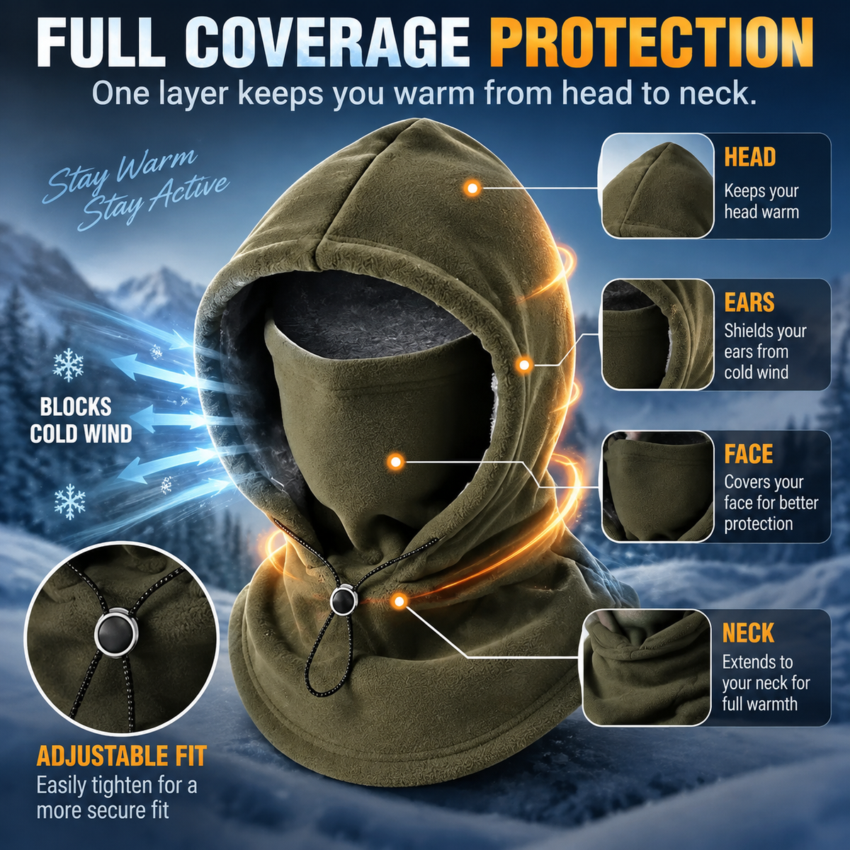 Fleece Balaclava Hood β Full Face & Neck Winter Protection for Outdoor Adventures