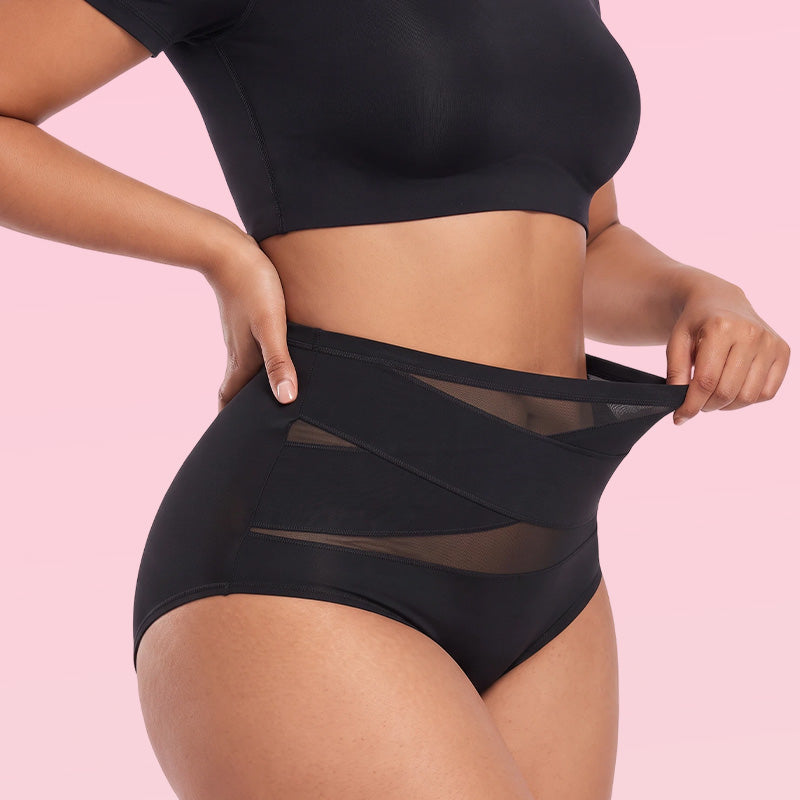 Plus Size High-Waisted Tummy Control Crossover Panties