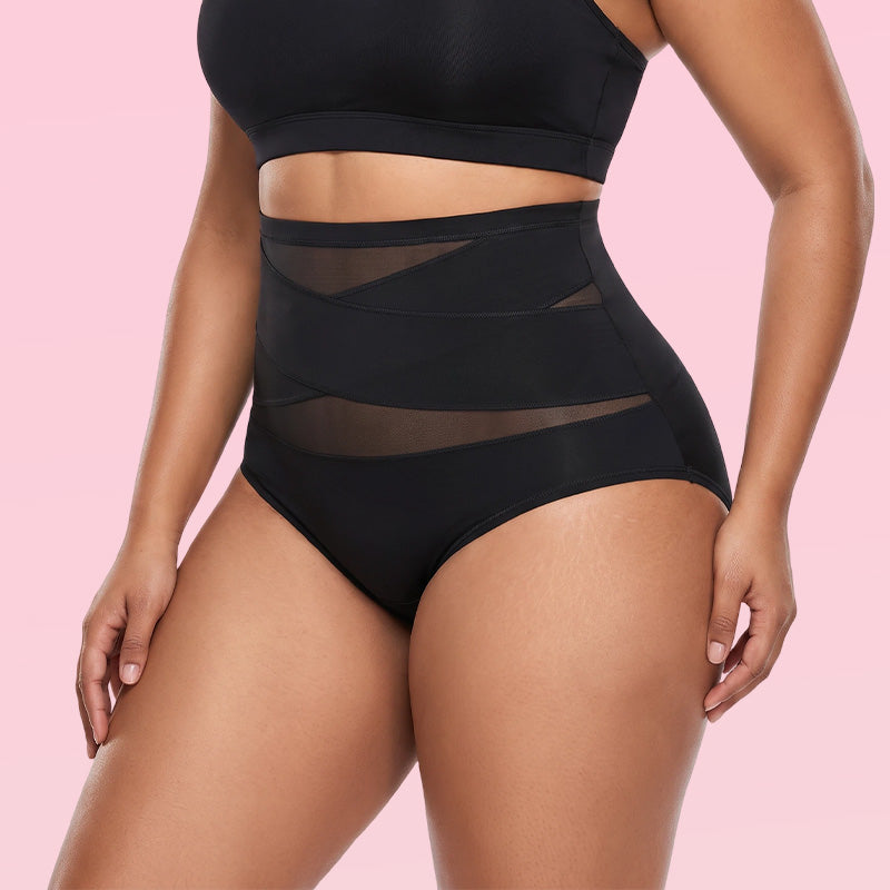 Plus-Size High-Waist Tummy Control Panty with Cross Pattern