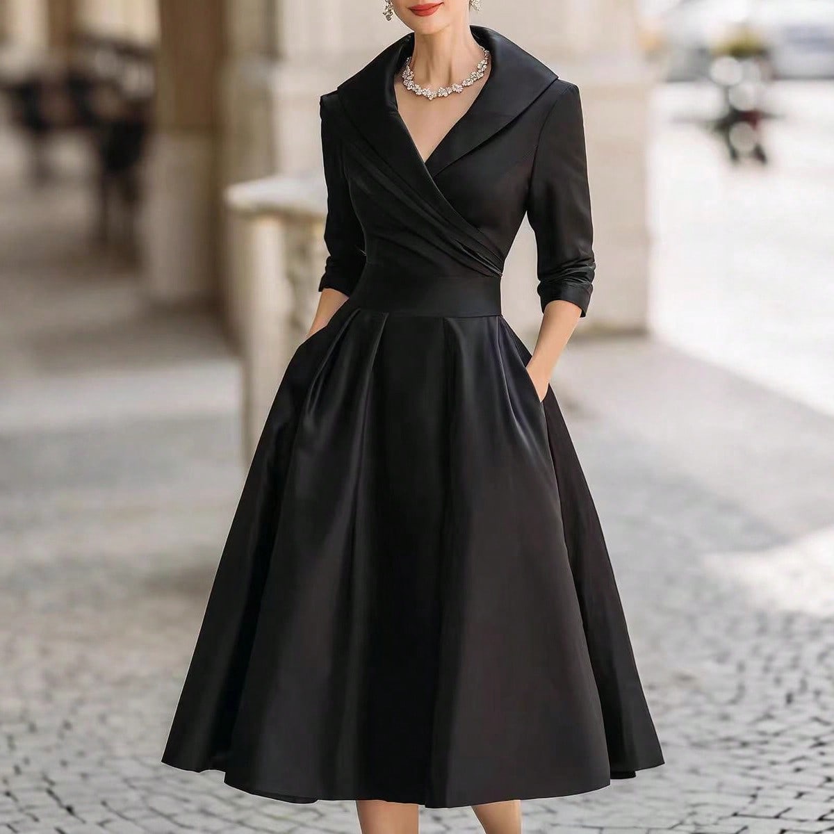 Vivienne Wrap Shawl Collar Midi Dress
