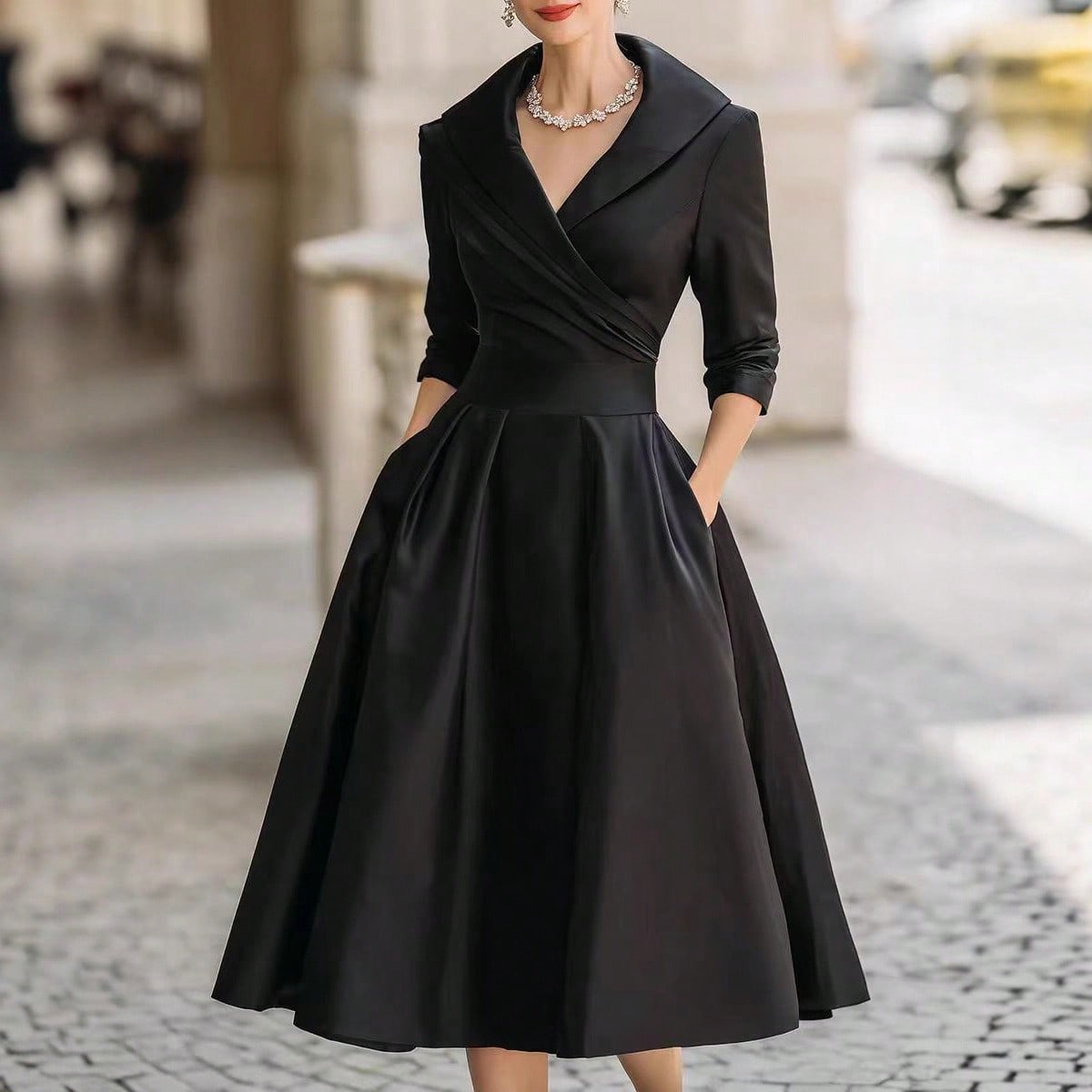Vivienne Wrap Shawl Collar Midi Dress