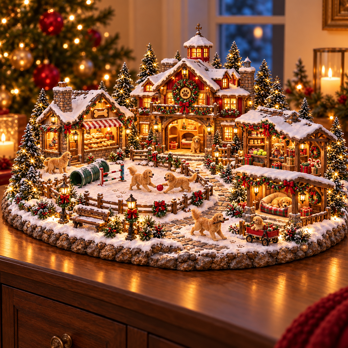 Christmas Golden Retriever Village โ Lighted Dog Lover's Holiday Scene