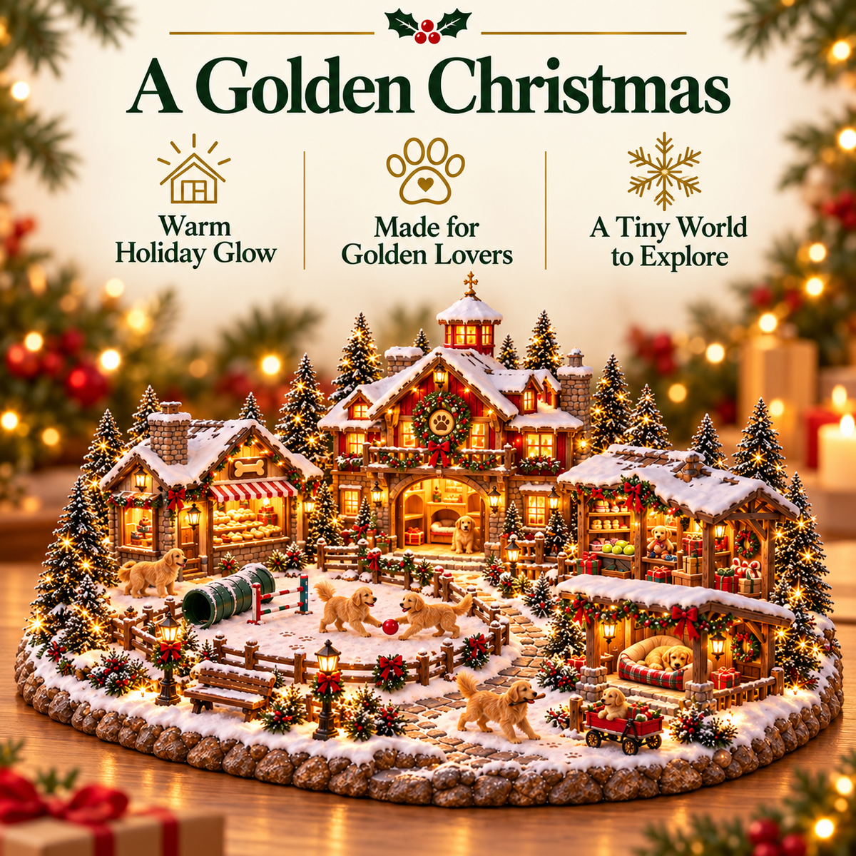 Christmas Golden Retriever Village โ Lighted Dog Lover's Holiday Scene