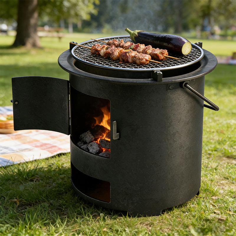 Heavy-Duty Portable Wood & Charcoal Camping Stove β High-Efficiency Bottom Draft Airflow for Smoke-Reduced Combustion, Thickened Anti-Warp Carbon Steel & Versatile 3-in-1 Boil Grill Simmer β Dual-Fuel
