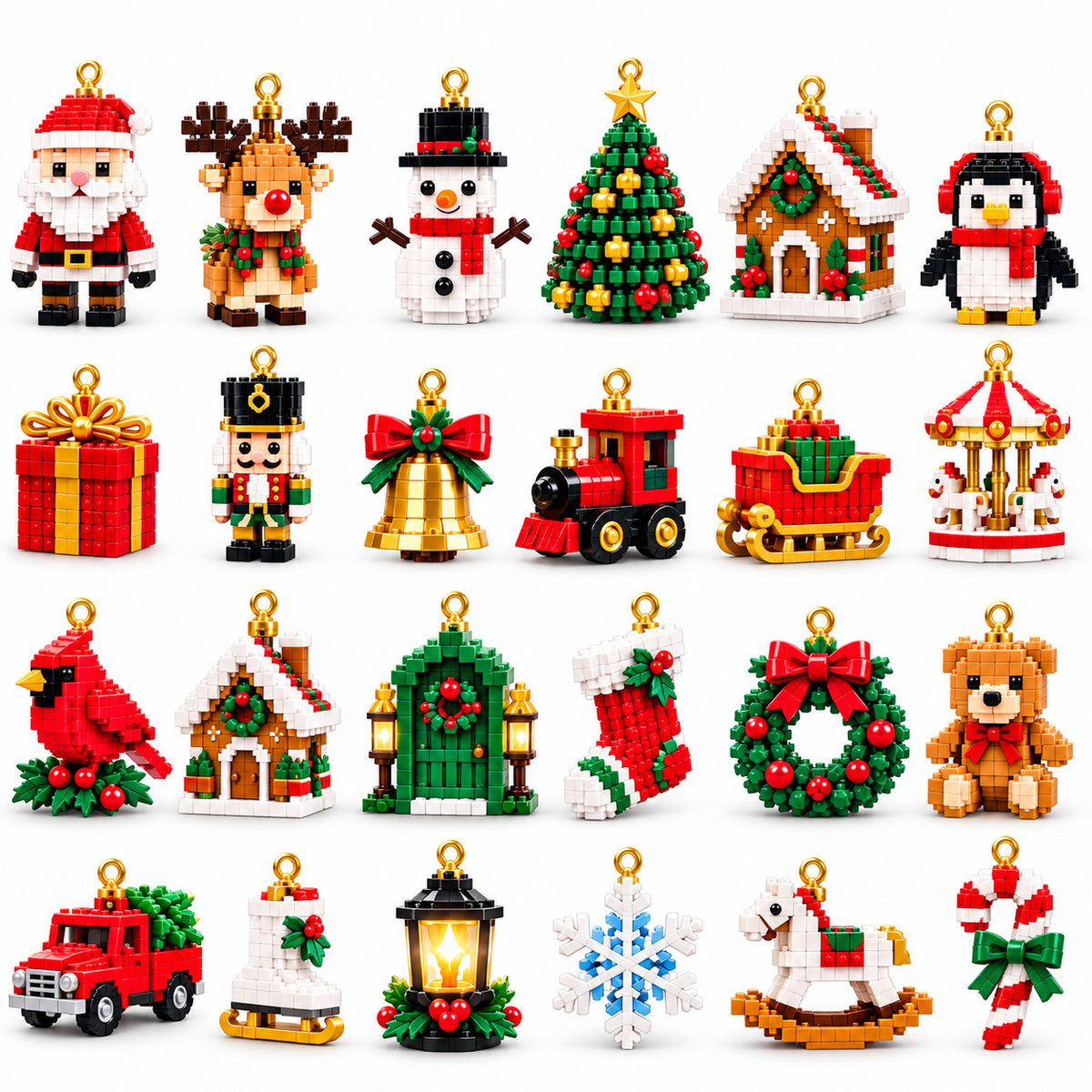 24-Day Mini Christmas Decoration Advent Calendar - 24 Unique Festive Building Sets with Hanging Loops
