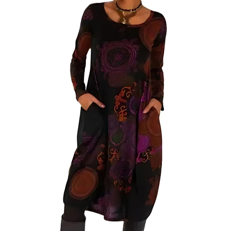 Jana Midi Dress with Allover Print and Pockets