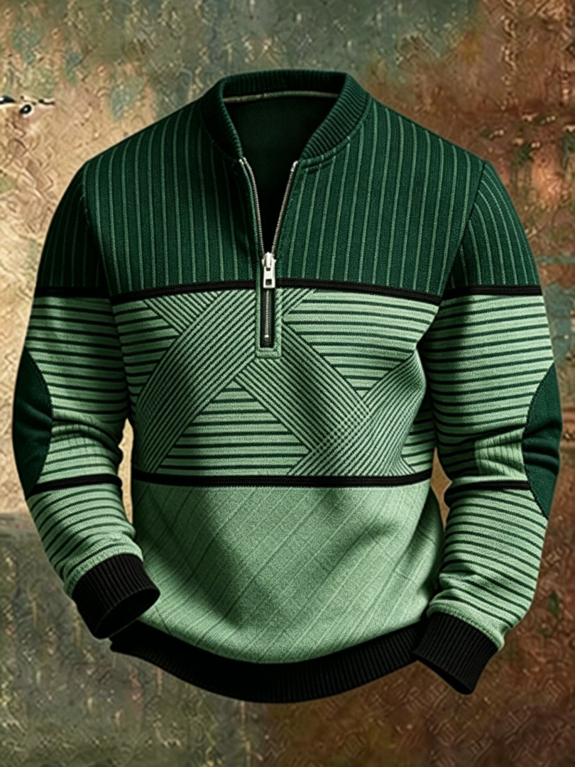 Stylish Men's Sweater with Short Zipper