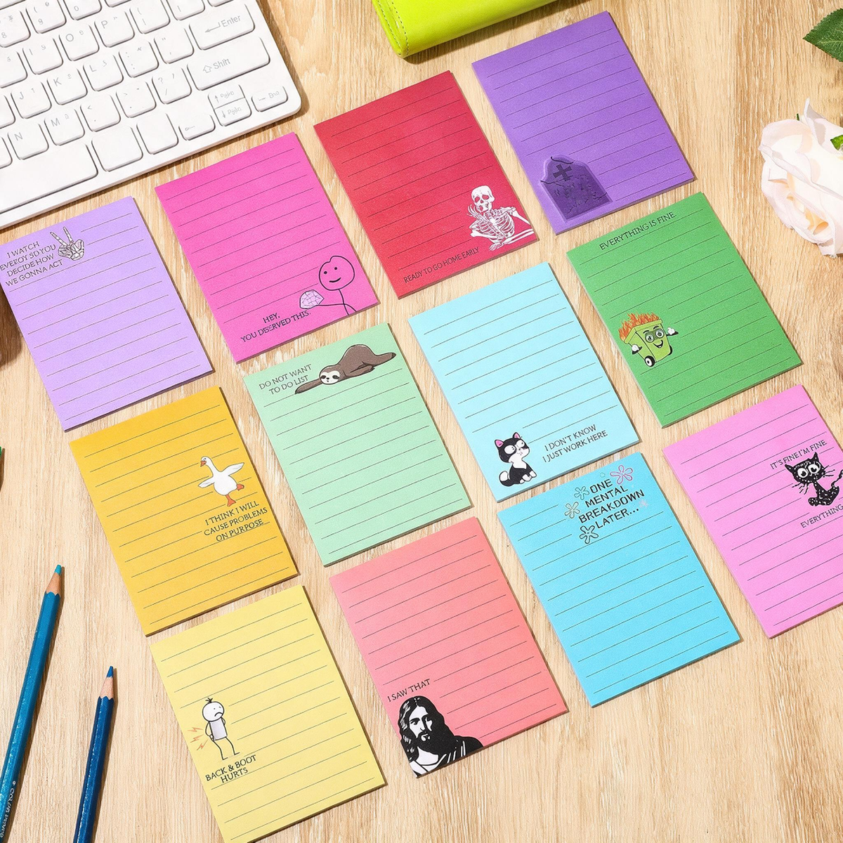 12-Pack Sarcastic Office Sticky Notes β Funny Coworker Memo Pads & Hilarious Desk Gifts