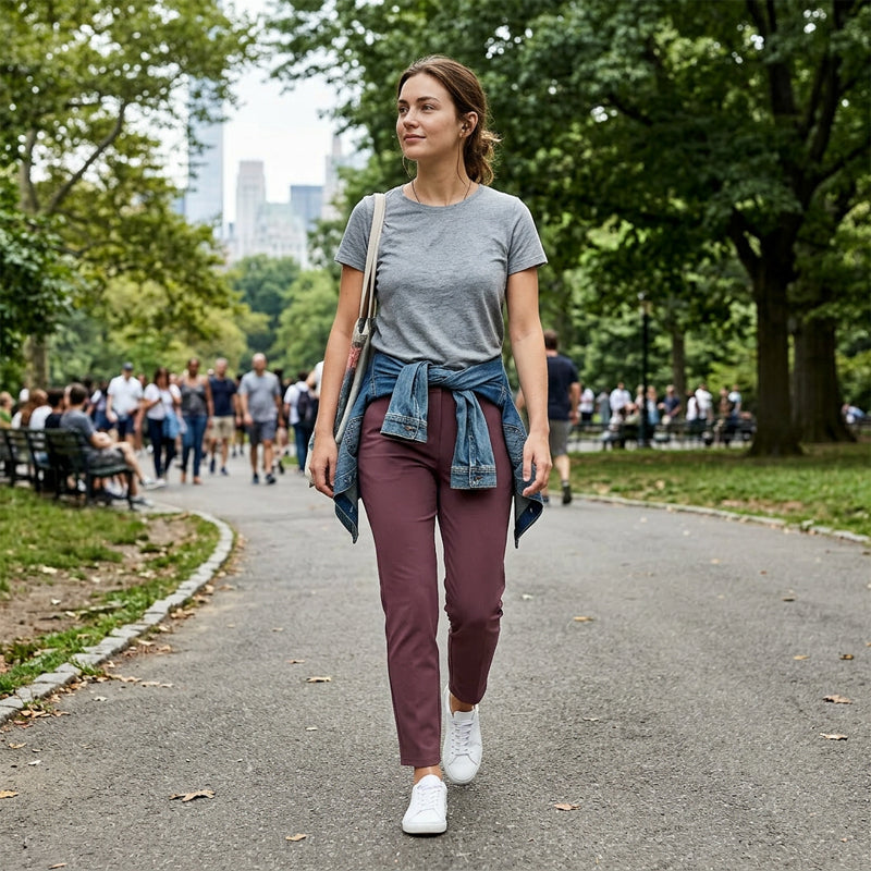 Women's Fitted High-Waisted Zip-Pocket Trousers - Lightweight, Breathable, Soft 26"/27" Ankle Pants with Zipper Pockets