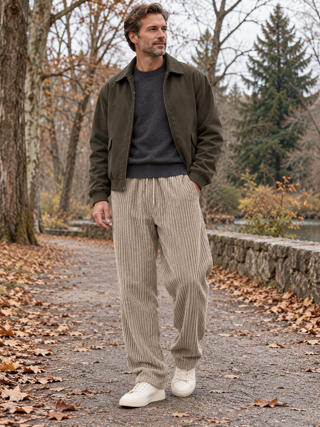 Relaxed Fit Thick Corduroy Drawstring Pants