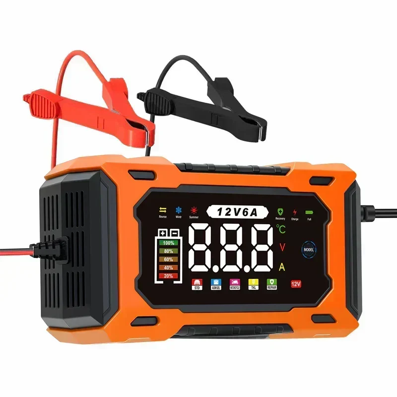 Smart Car Battery Charger 12 V 6 A – Pulse Repair Function, LCD Display and Maximum Safety