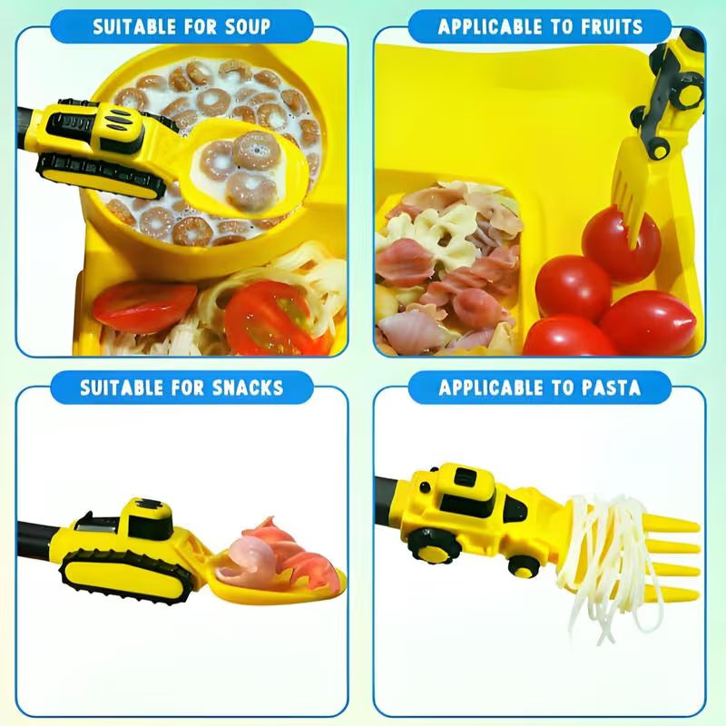 Construction Vehicle Kids Utensil Set | 3-Piece Feeding Set with Spoon, Fork & Storage Case | Soft Grip | Dishwasher Safe | Perfect for Travel & Home | Gift Set Utensils