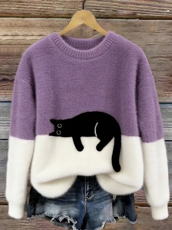 Elegant Cat Print Jumper