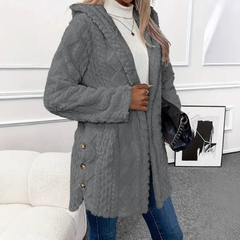 Women's Hooded Double-Sided Fleece Cardigan Long Sleeve Casual Warm Outerwear