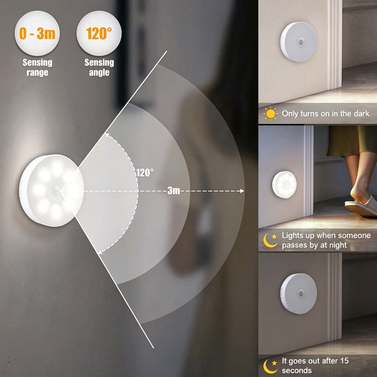 6 Pcs Motion Sensor Light, Rechargeable Night Light