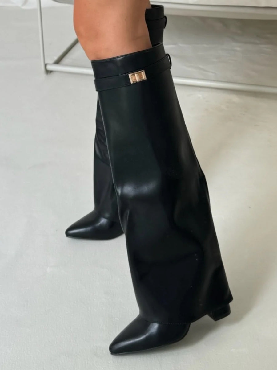 Elegant Women's Suede Boots with Golden Accents