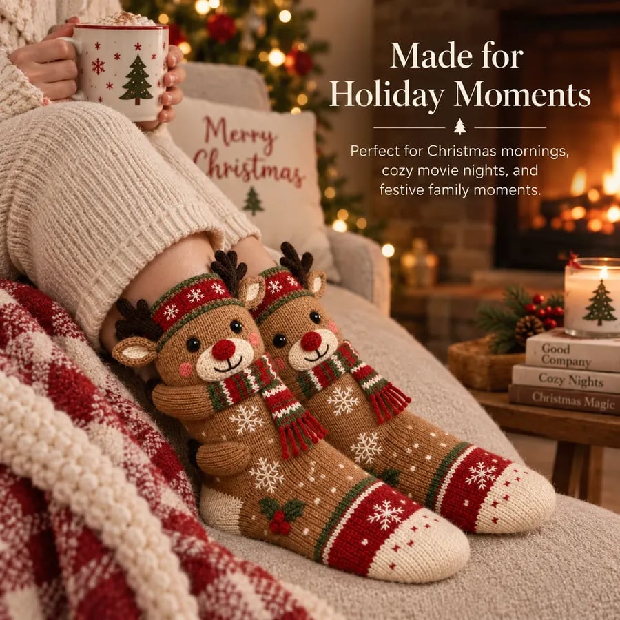3D Hugging Christmas Cute Knit Holiday Socks