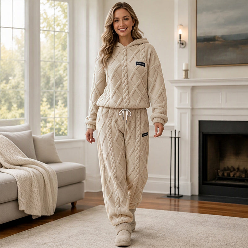 Cozy Everyday Comfort Women's Plush Textured Hoodie & Pants 2-Piece Set