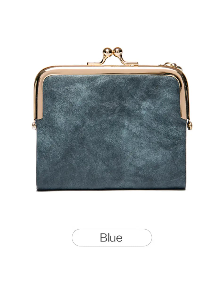 Compact Vintage-Style Bifold Wallet with Kiss-Lock Coin Pocket