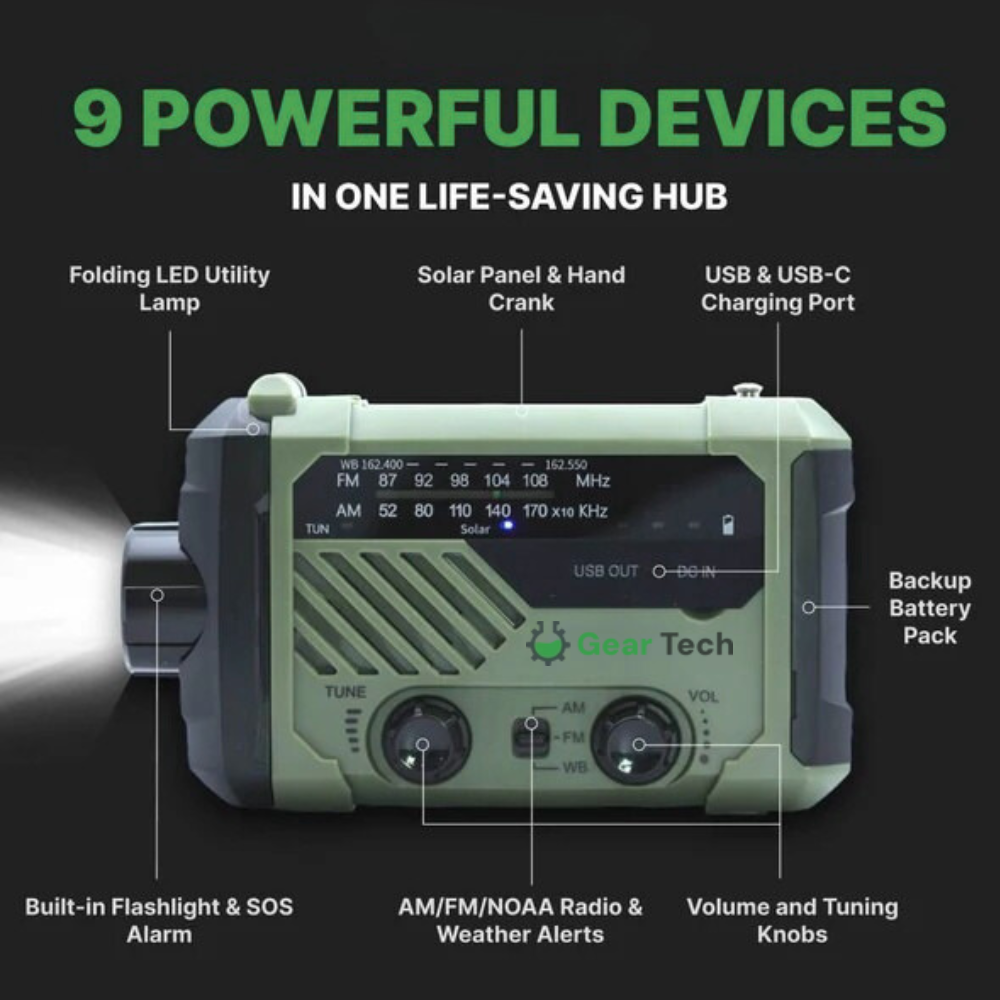 Multifunctional Wind Up Radio | Waterproof, Shock-Resistant & Ideal for Emergencies and Outdoor Adventures
