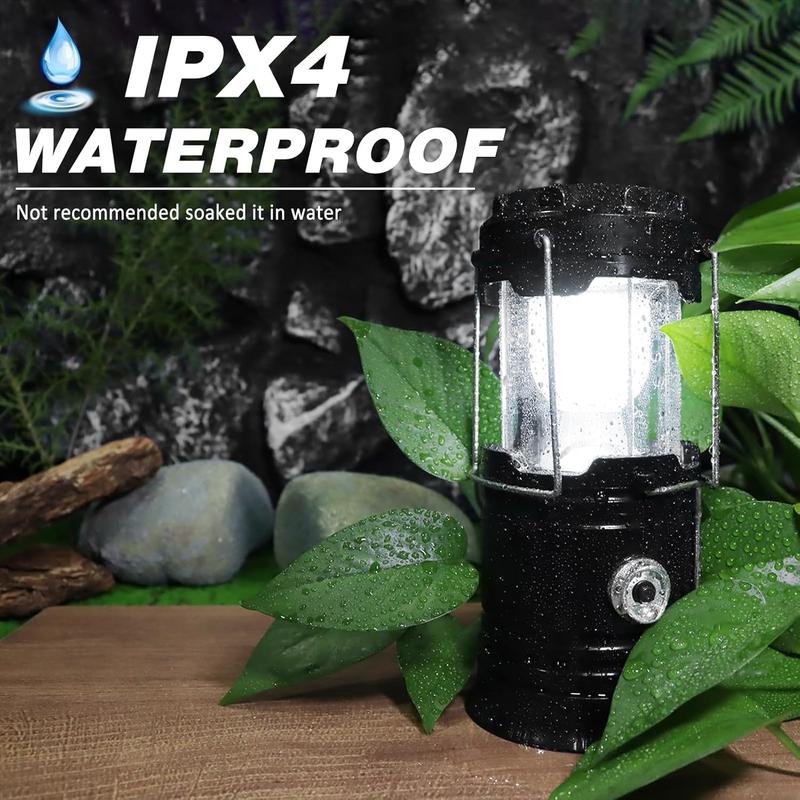 Solar Camping Lantern - Rechargeable LED Lights, Magnetic Base & Foldable Hanging Hook - Collapsible Lamp Battery Powered Perfect for Power Outages, Hiking, Emergencies