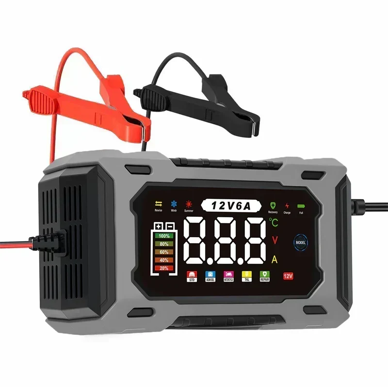 Smart Car Battery Charger 12 V 6 A – Pulse Repair Function, LCD Display and Maximum Safety