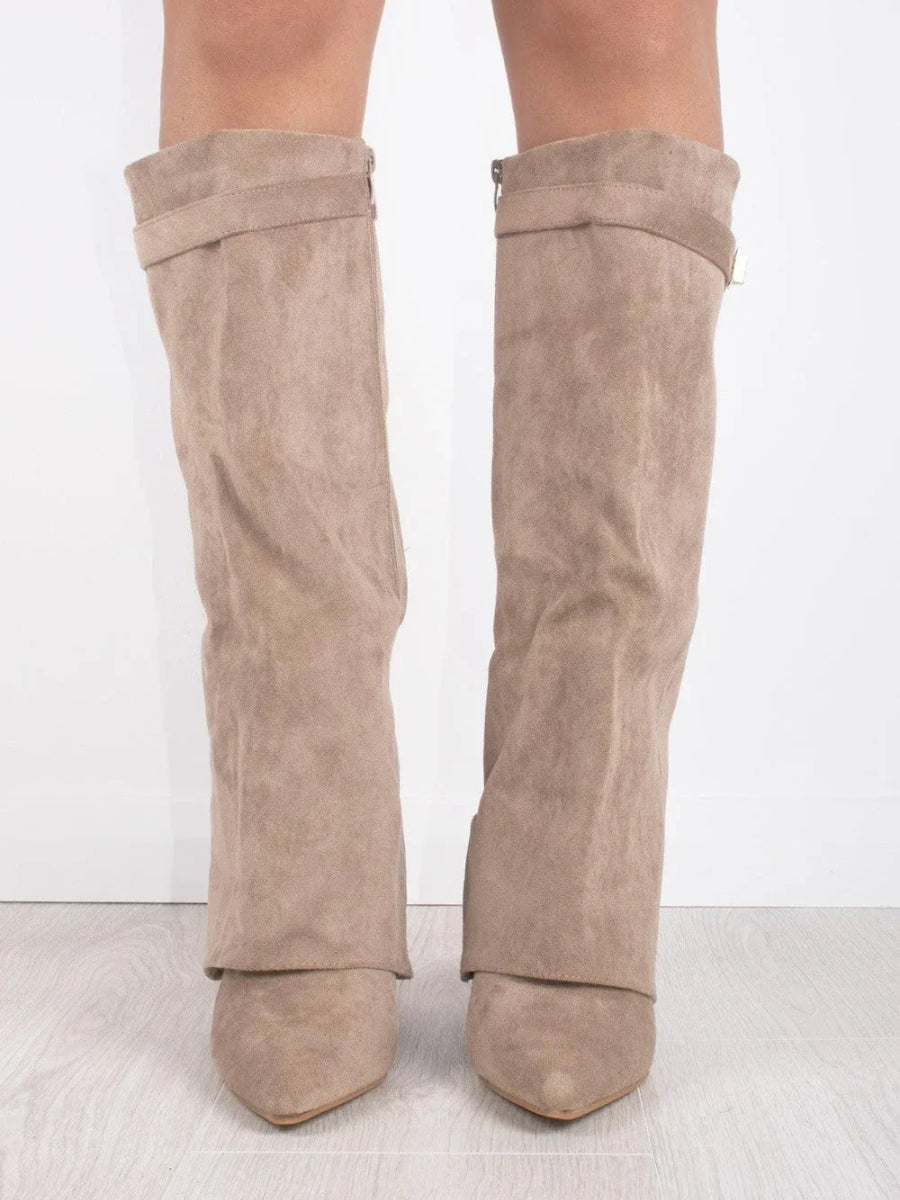 Elegant Women's Suede Boots with Golden Accents