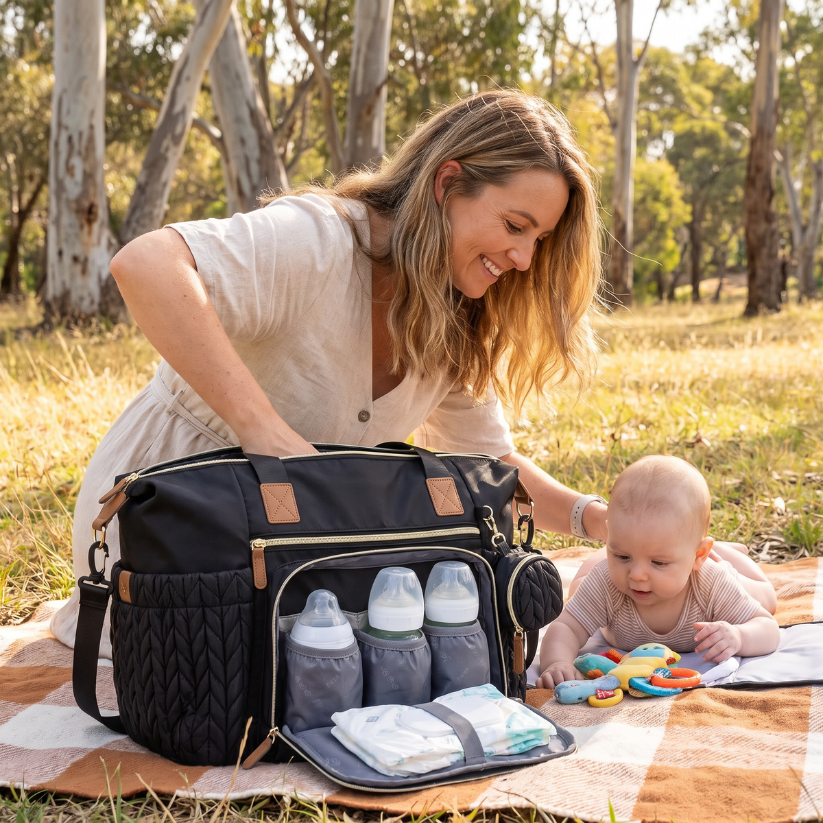 Lightweight Waterproof Diaper Tote Bag β Large Capacity with Changing Pad & Pacifier Case
