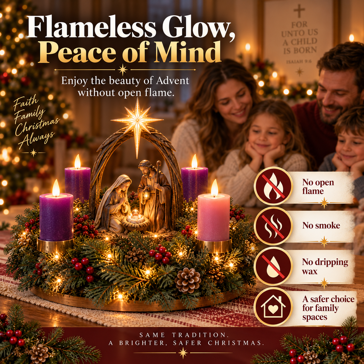 Lighted Nativity Advent Wreath – A Sacred 4-Week Christmas Tradition