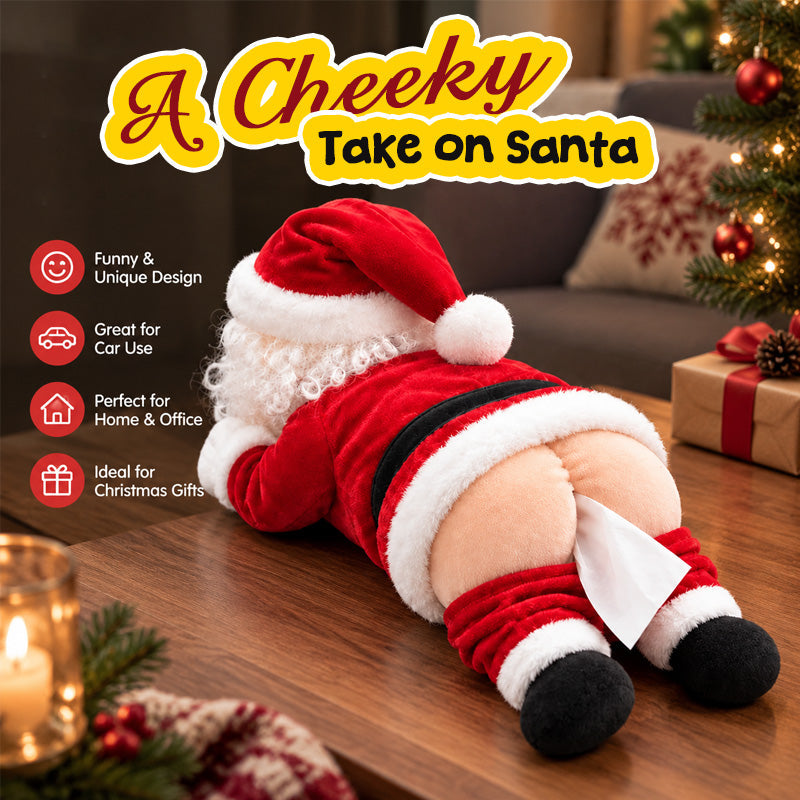 Funny Santa Butt Tissue Box Holder โ Hilarious Christmas Decor & White Elephant Gag Gift