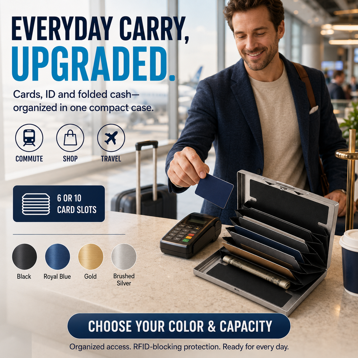 RFID-Blocking Stainless Steel Card Wallet – Organized, Secure & Pocket-Ready