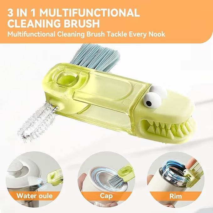 3-in-1 Crocodile Brush Deep Cleaning for Narrow Cup Lids & Tableware Gaps