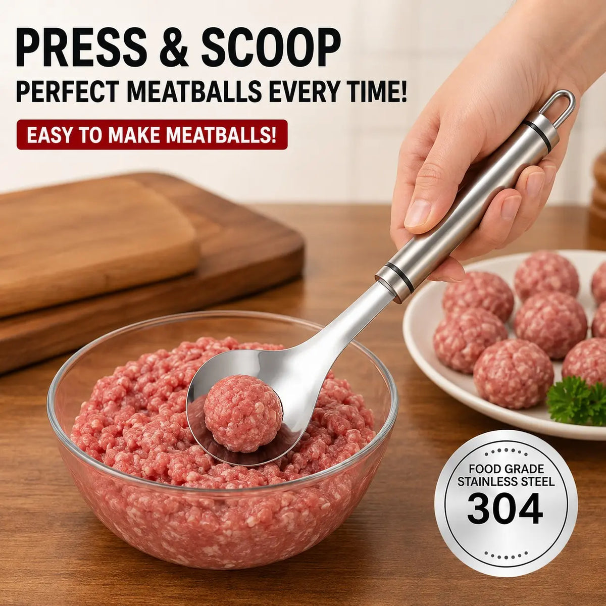 Stainless Steel Meatball Maker Spoon, Non-Stick Meat Ball Extrusion Scoop