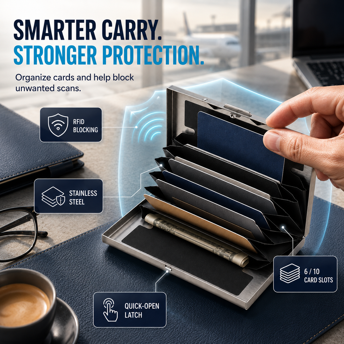 RFID-Blocking Stainless Steel Card Wallet – Organized, Secure & Pocket-Ready