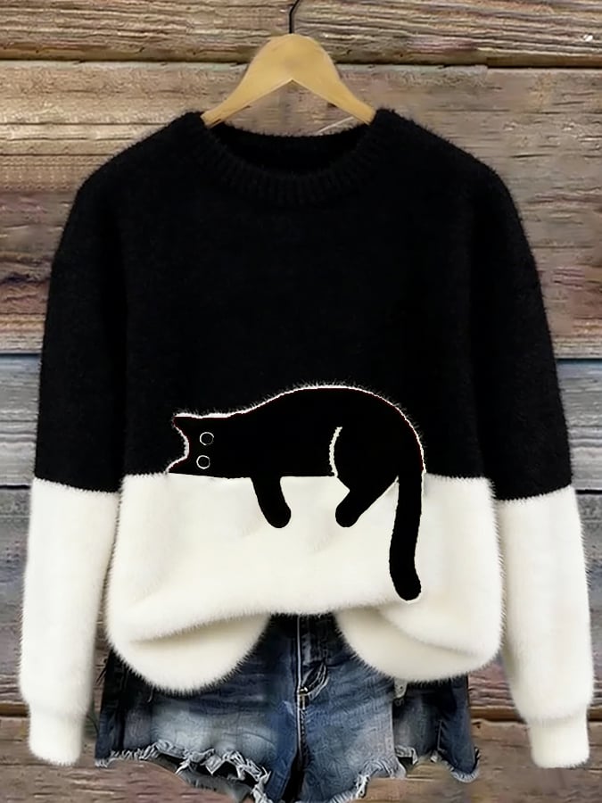 Black Cat Cosy Oversized Plush Sweatshirt
