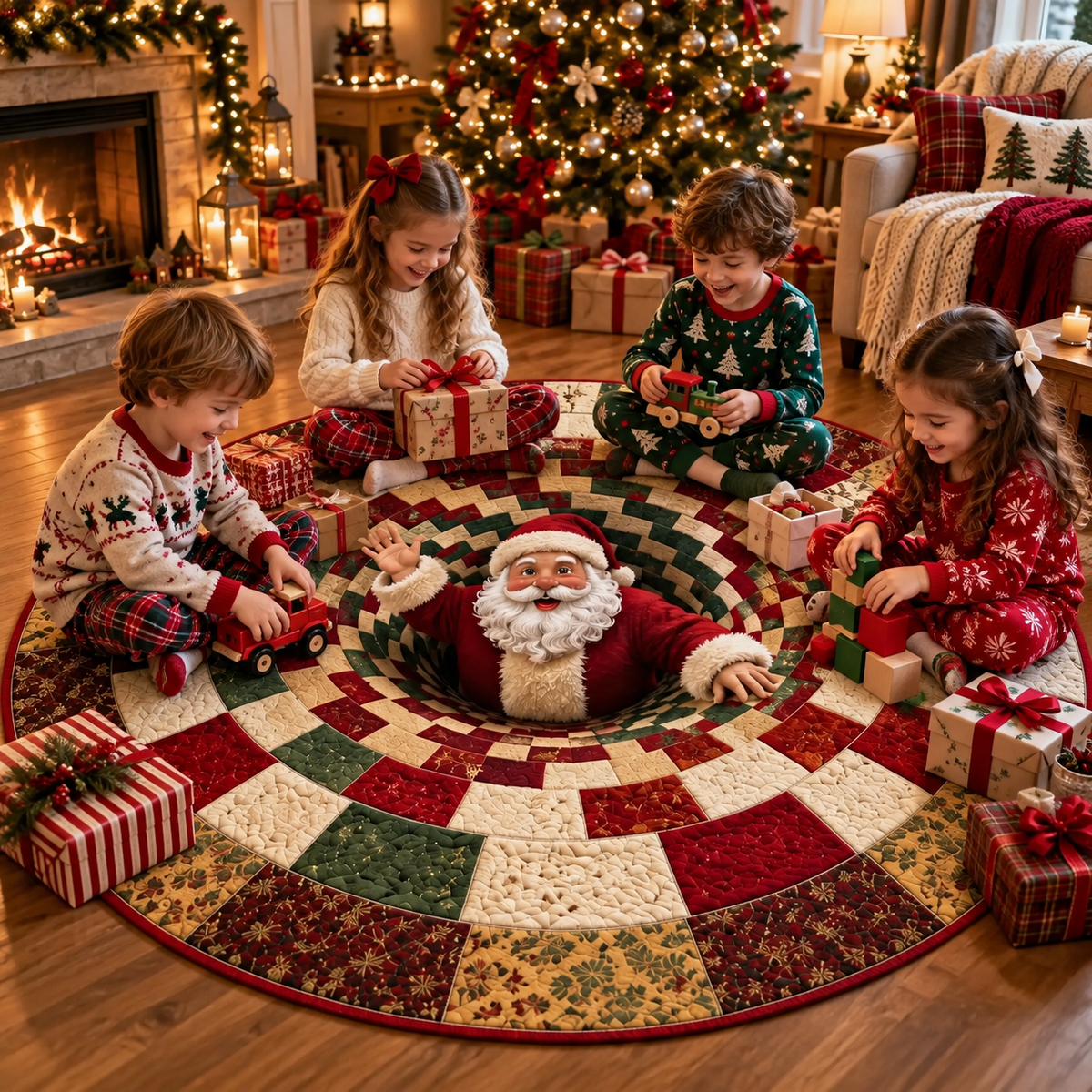 3D Swirl Quilted Christmas Rug
