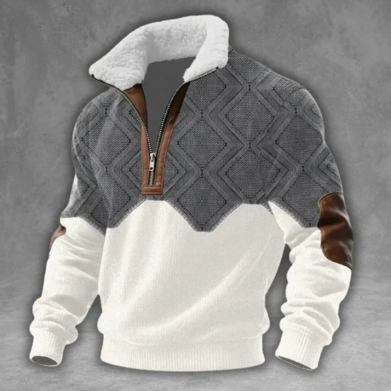 Knitted Half-Zip Sweater with Fleece Collar