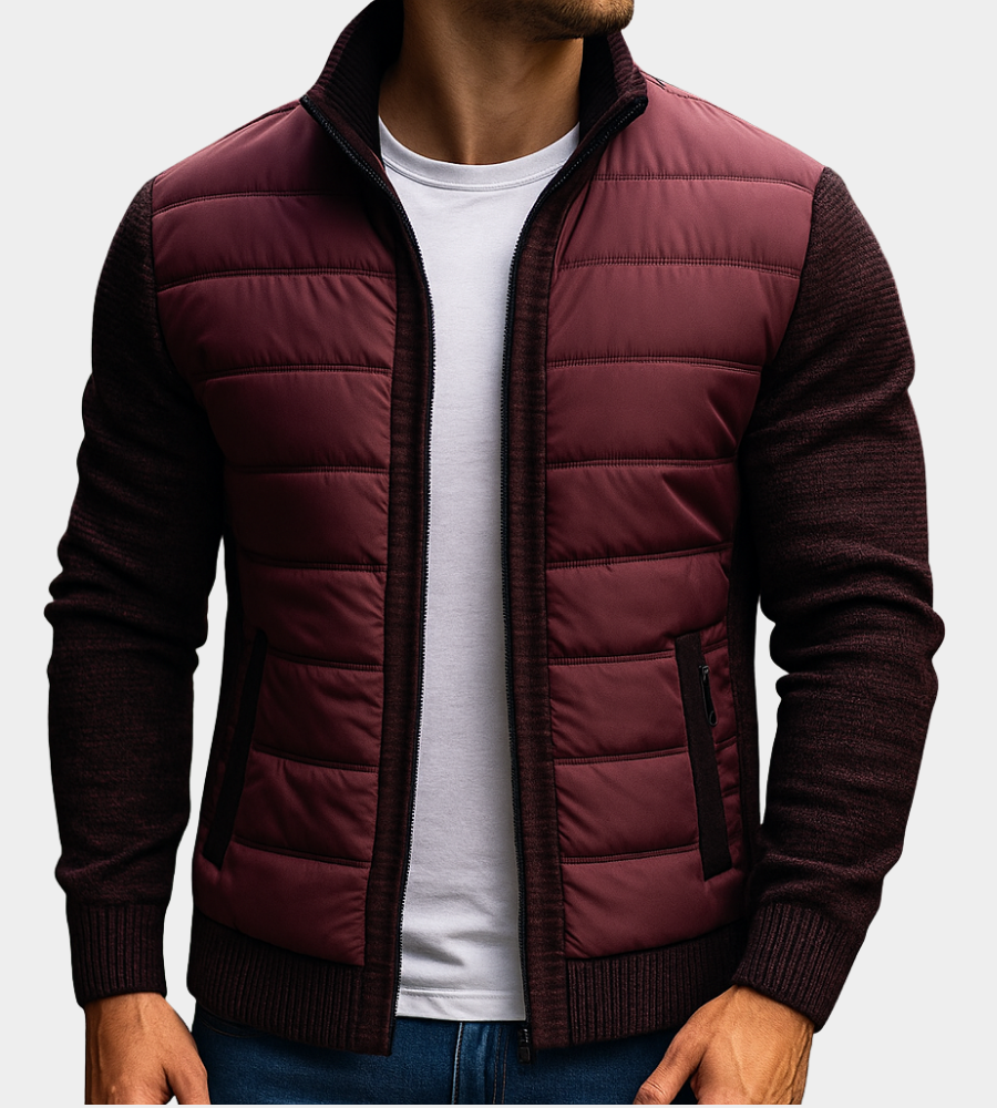 Jacket with Quilted Front and Knit Sleeves