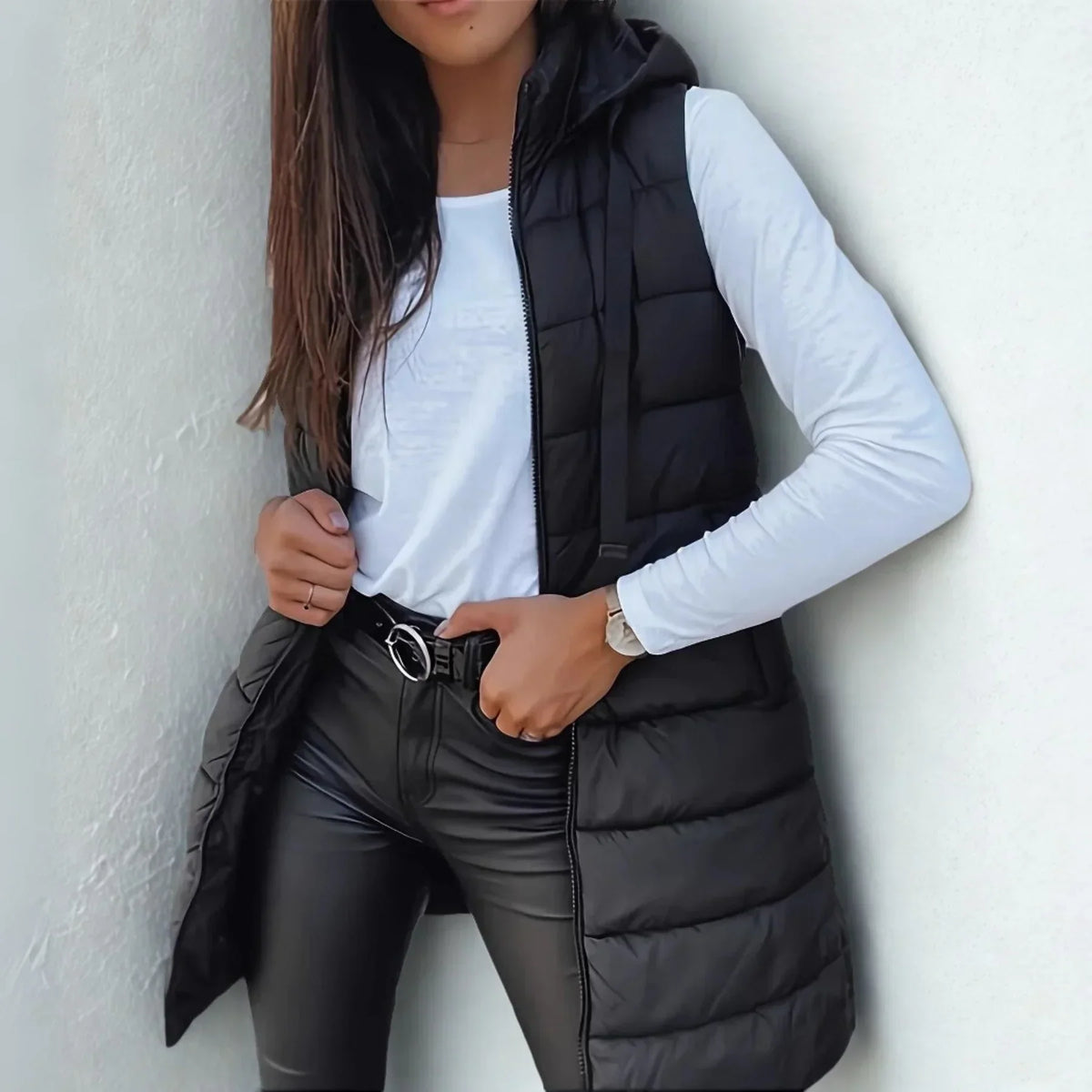 Long Hooded Puffer Vest